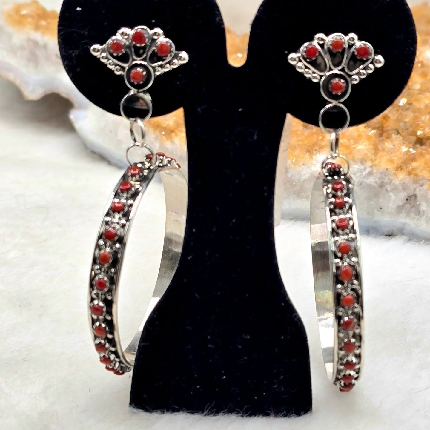 Red Coral and Sterling Navajo Earrings