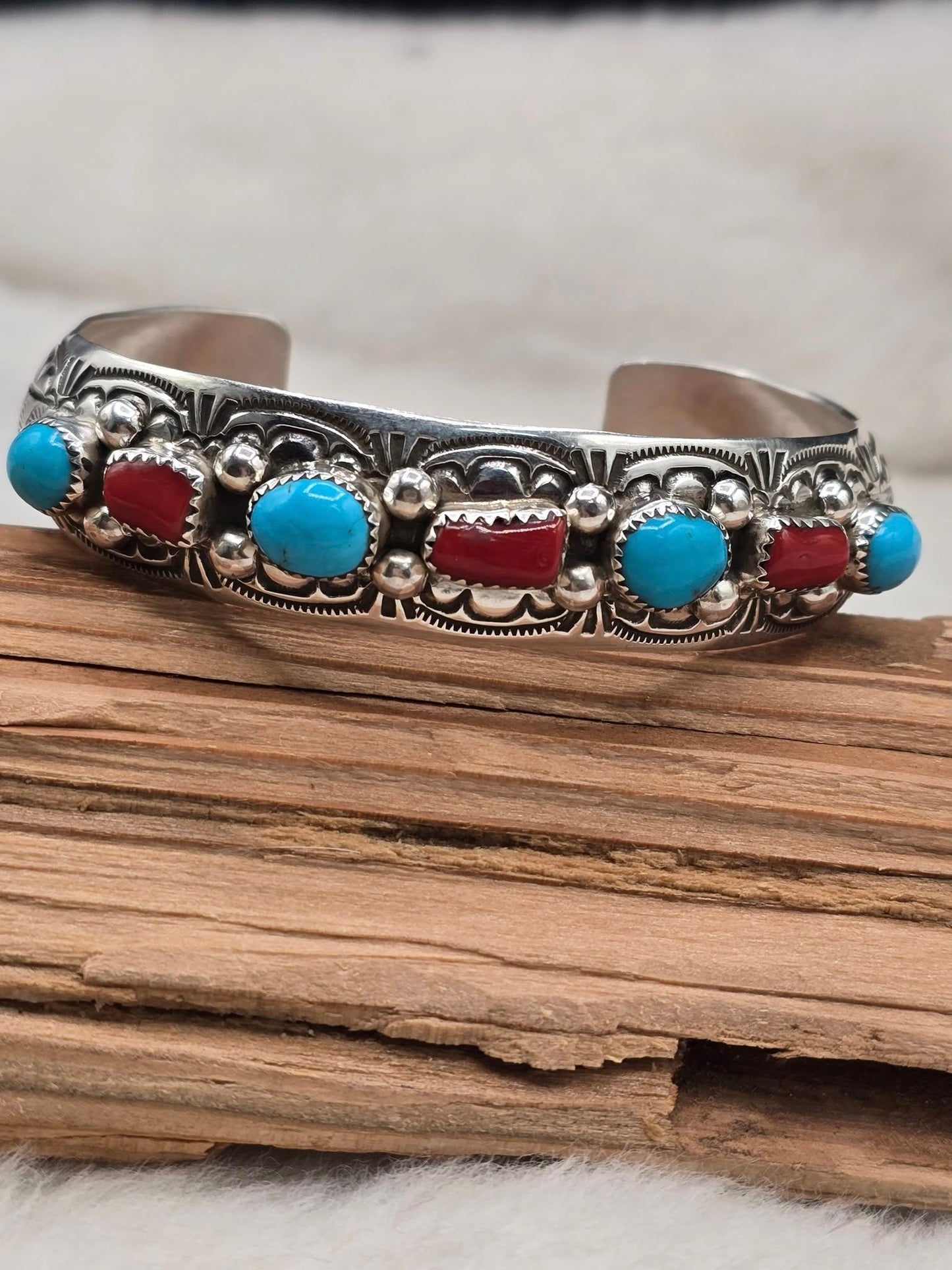 One of a Kind Turquoise and Coral Bracelet