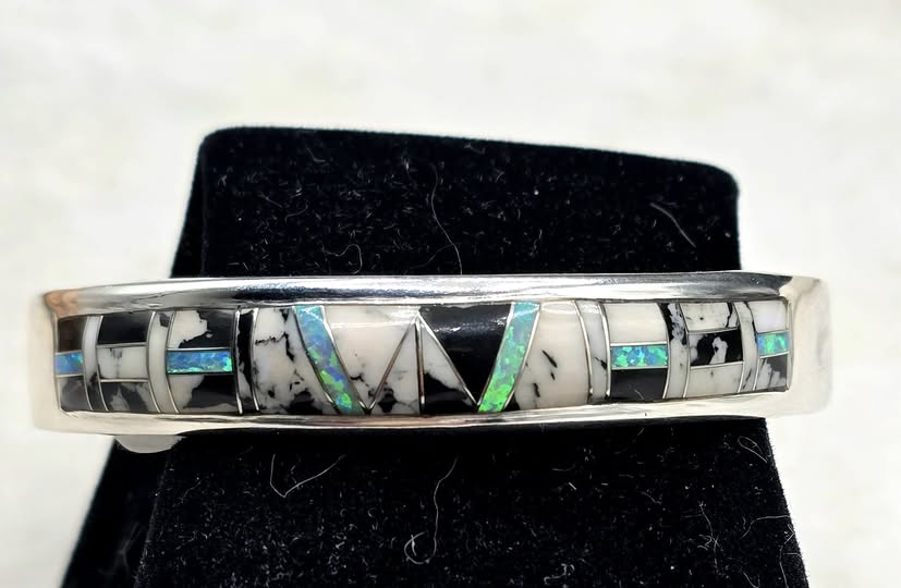 White Buffalo and Opal Inlaid Bracelet