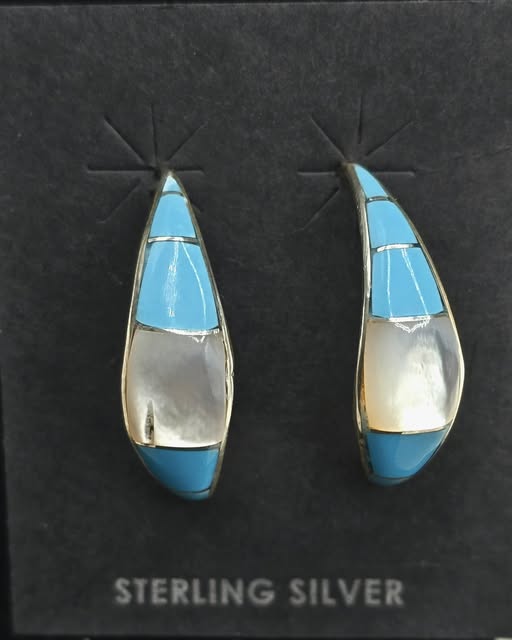 Half Hoop Turquoise and Mother of Pearl Earrings