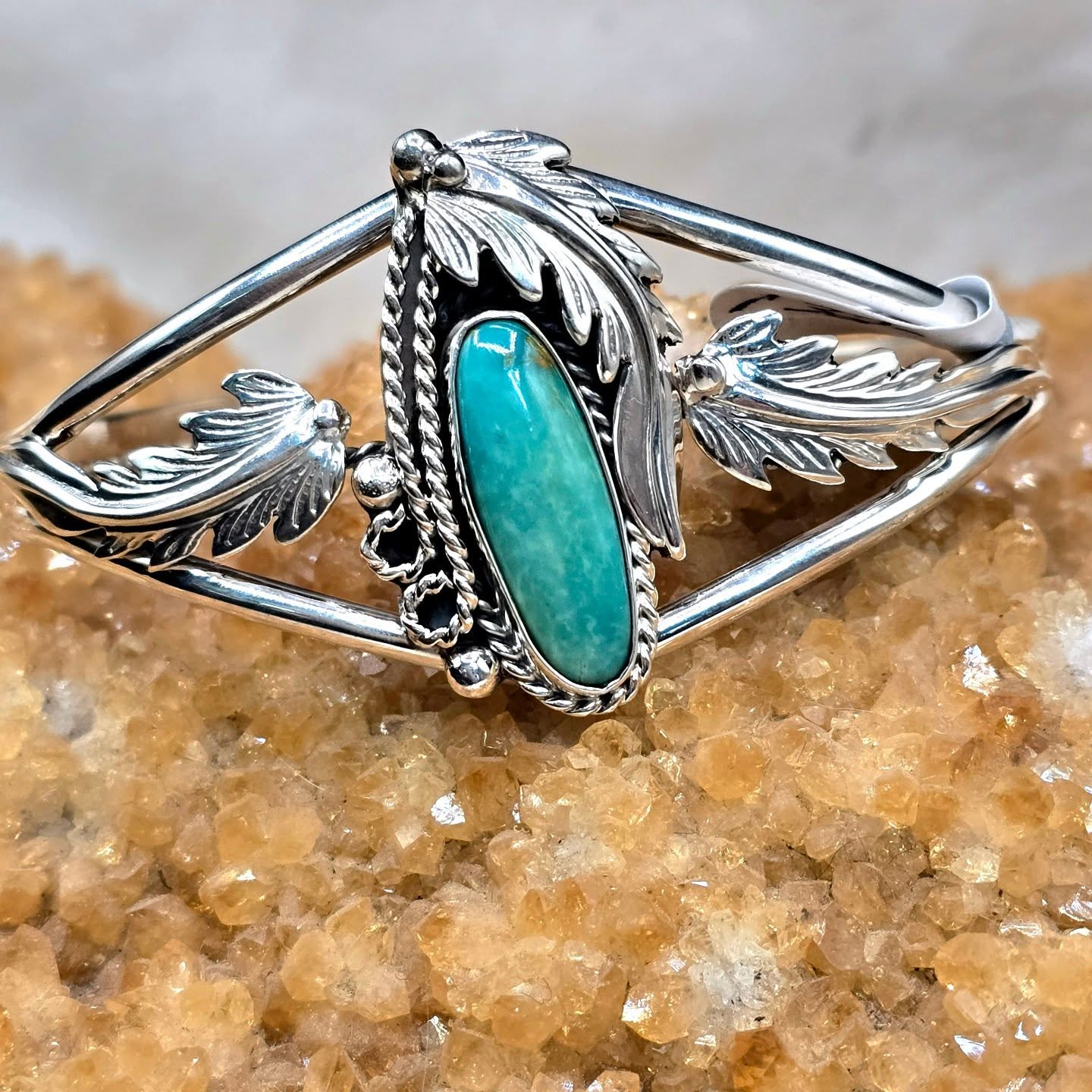Navajo Turquoise and Silver Leaf Bracelet