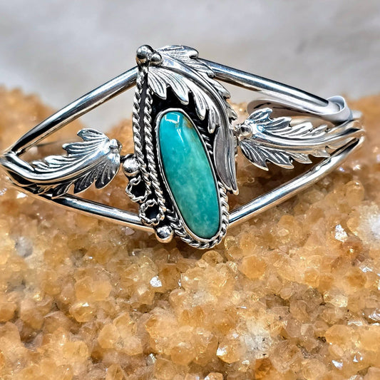 Navajo Turquoise and Silver Leaf Bracelet