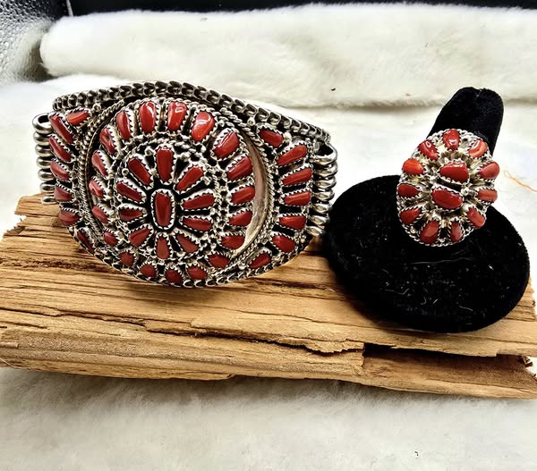 Coral Bracelet and Ring set