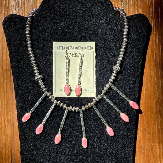 Pink Conch and sterling silver set, Navajo made